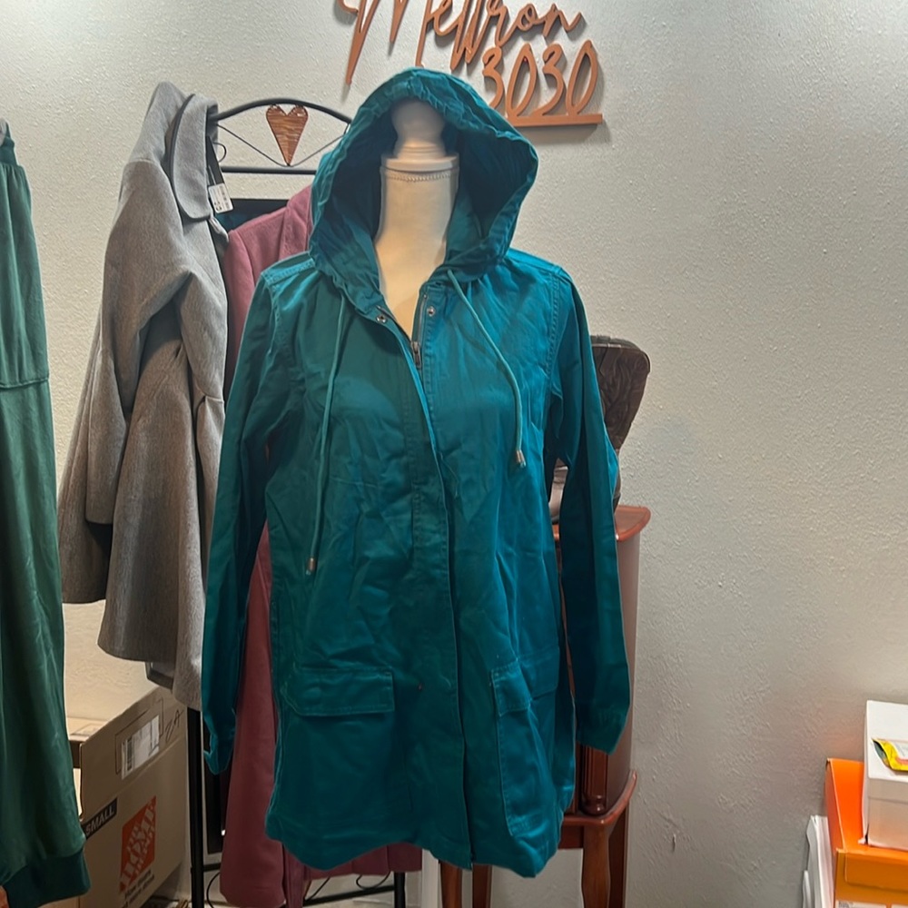 NWOT Woman Within Zip Snap Front Hoodie Jacket 14/16 Blue Pockets